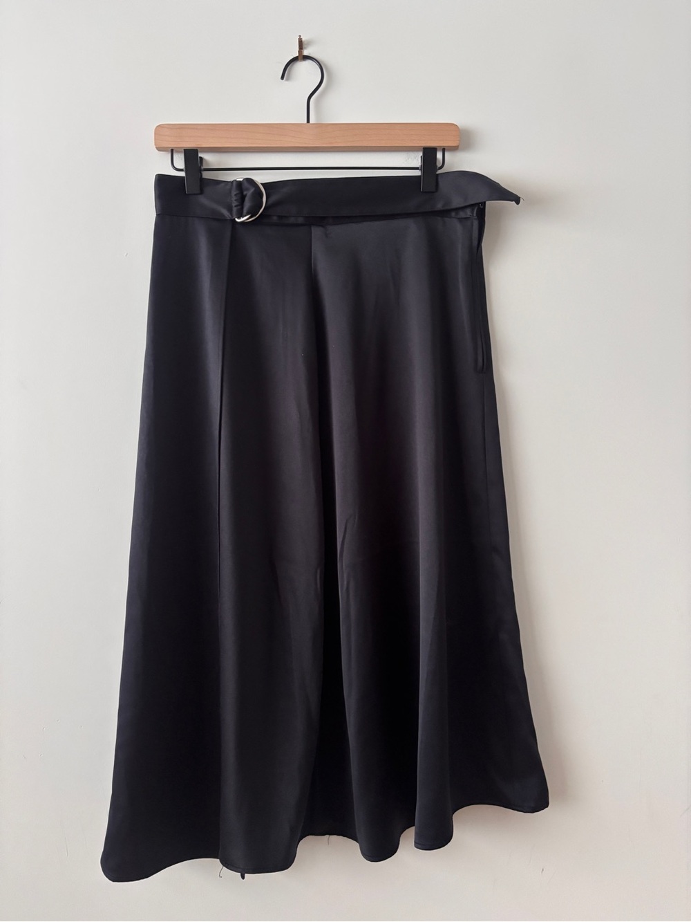 H&M Black Satin A-Line Skirt with Belt